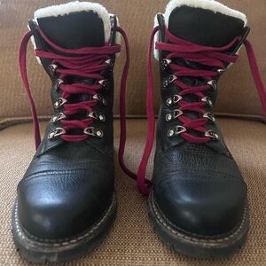 Frye Black Lace Up Boots with Red Laces